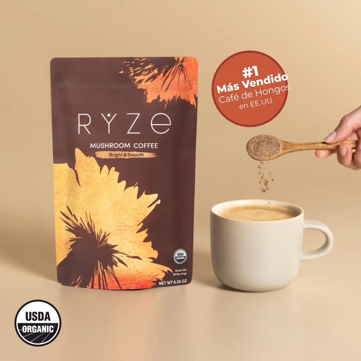 RYZE Mushroom Coffee - Café de Hongos Orgánico (30 porciones)