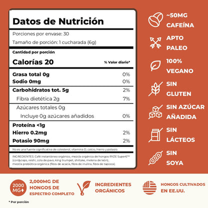 RYZE Mushroom Coffee - Café de Hongos Orgánico (30 porciones)