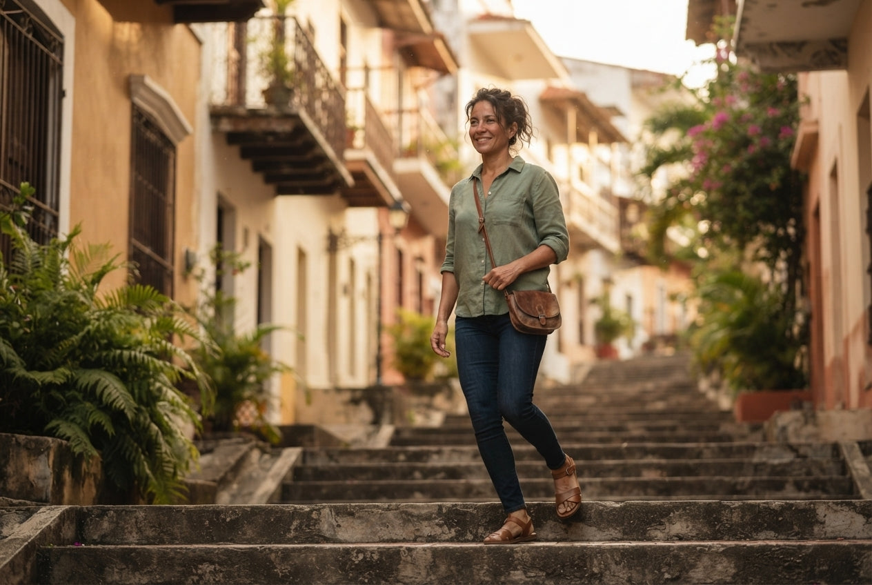 Mujer con energía y confianza, estirándose por la mañana