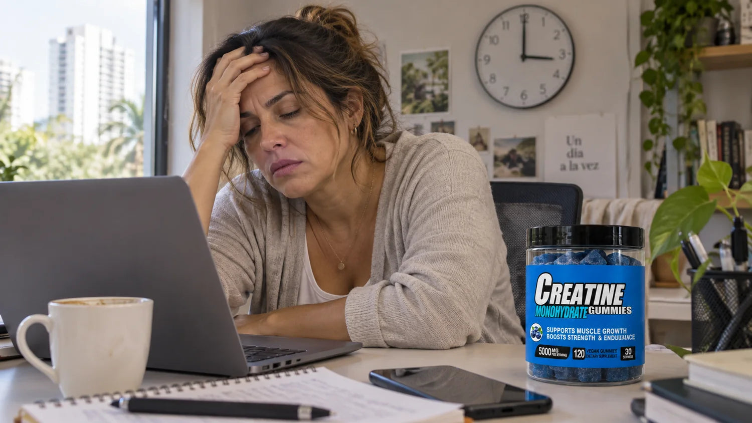 Mujer sin energía a media tarde en la oficina